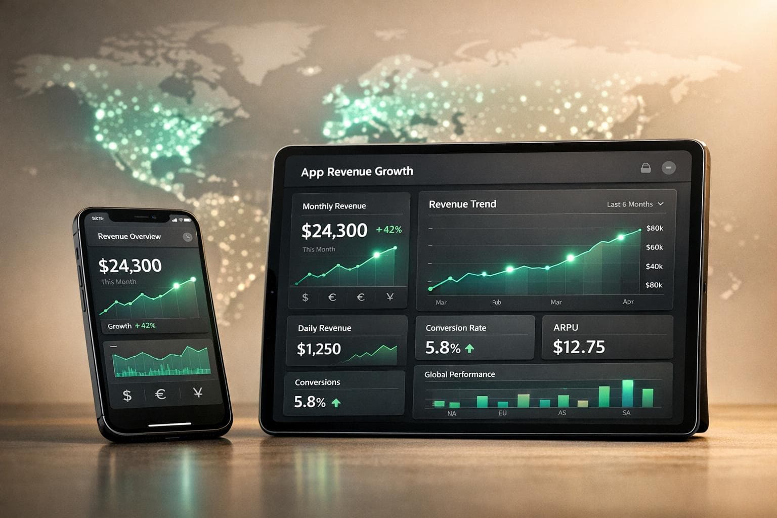 Revenue forecast chart projecting mobile app earnings over twelve months
