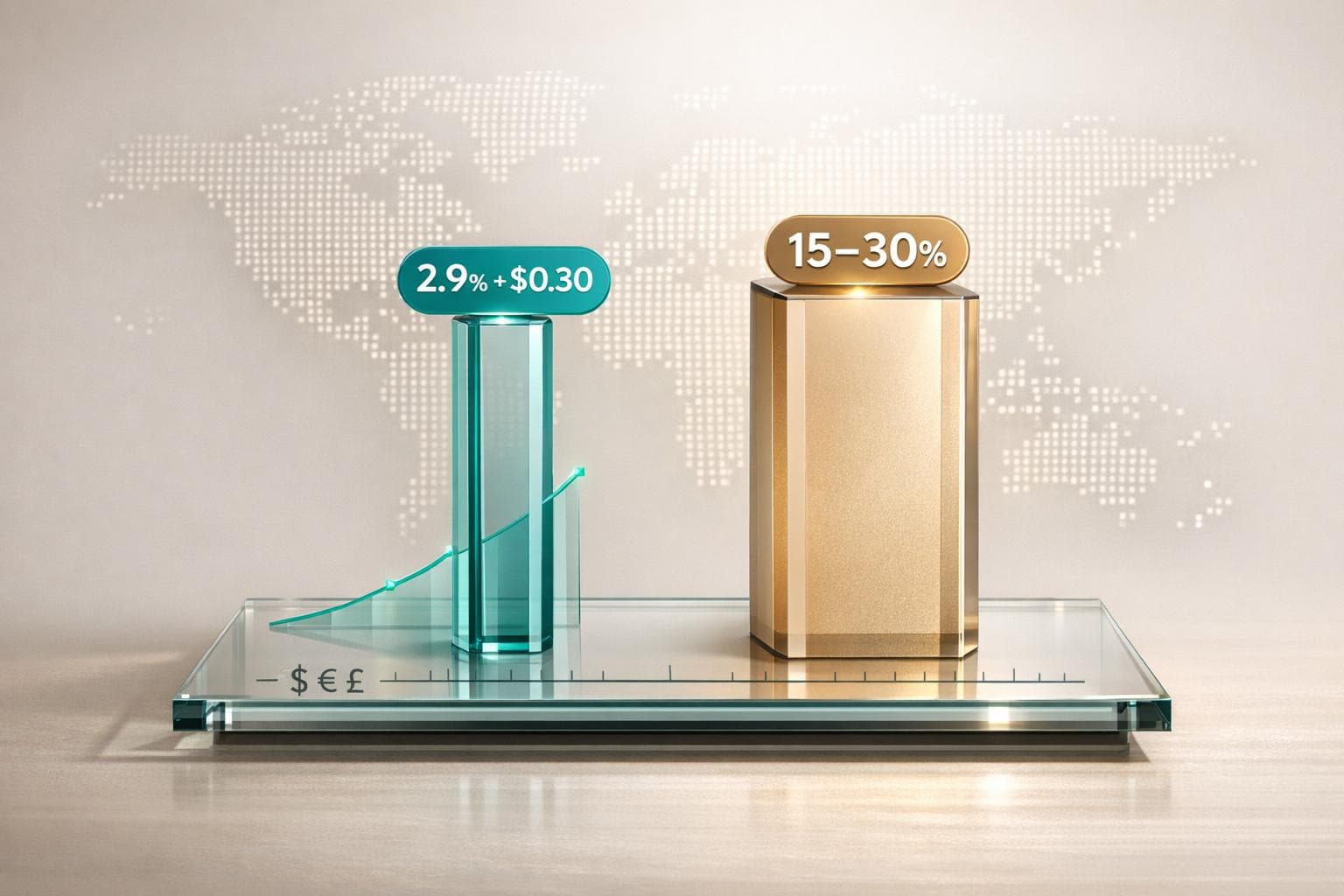 Chart comparing Stripe transaction fees versus App Store and Google Play commissions for digital goods