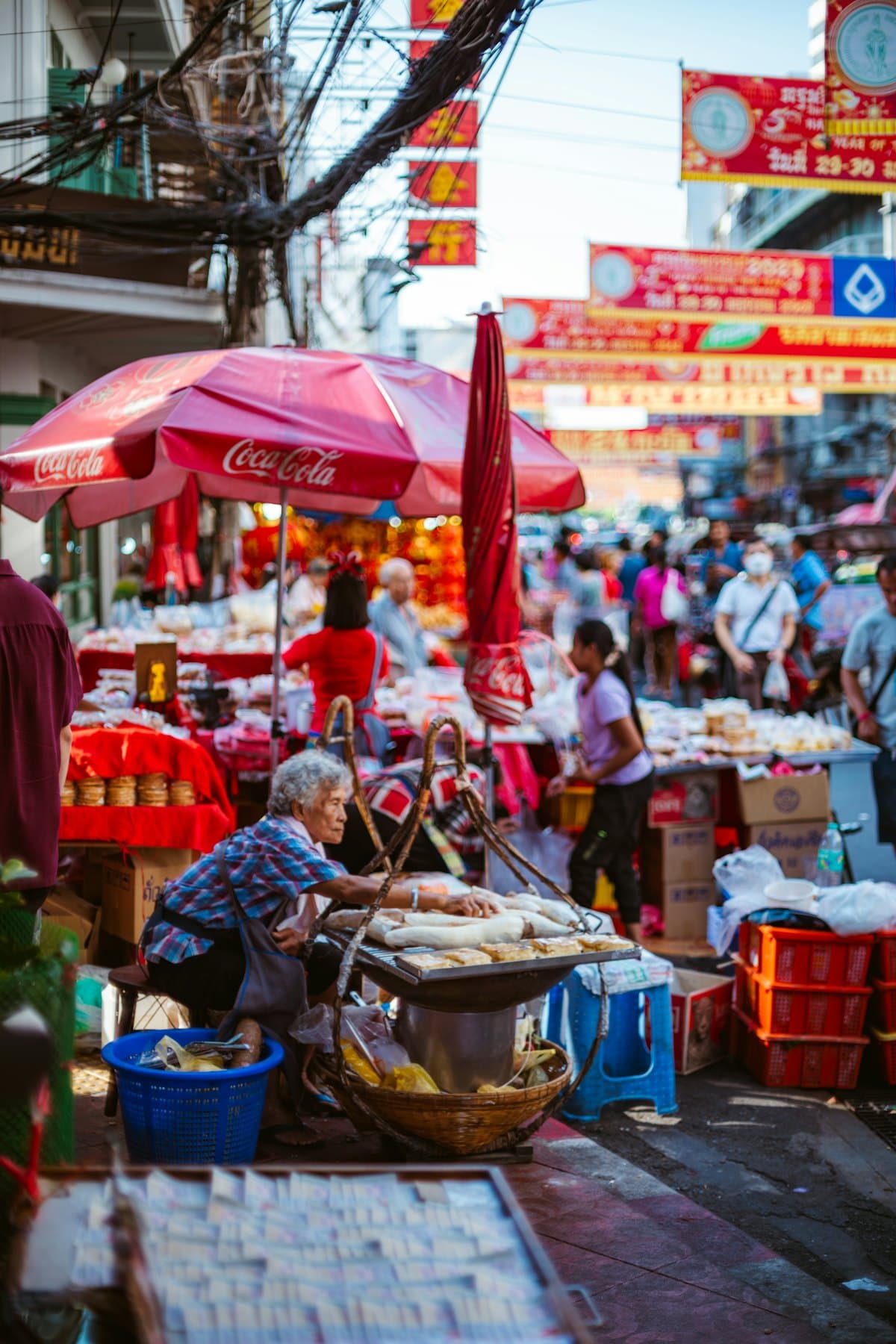 Busy street market in an emerging economy
