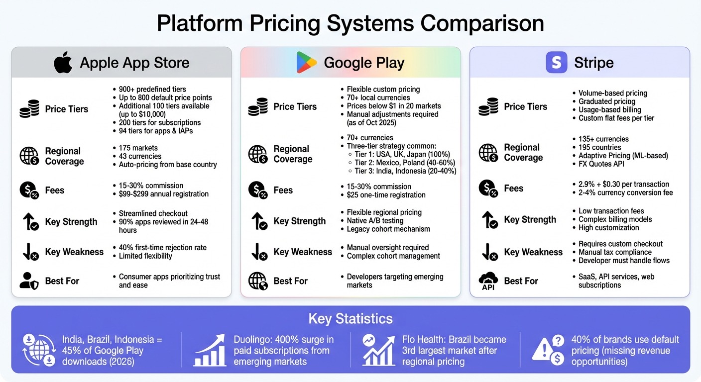 Apple App Store vs Google Play vs Stripe: Pricing System Comparison